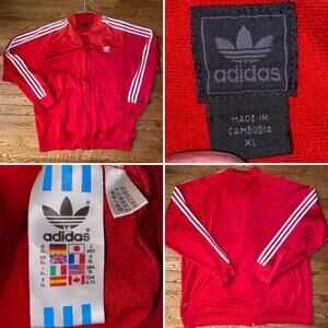 2006 Adidas Classic Red 3 Stripe Run DMC Zip Front Track Jacket Mens XL EUC
